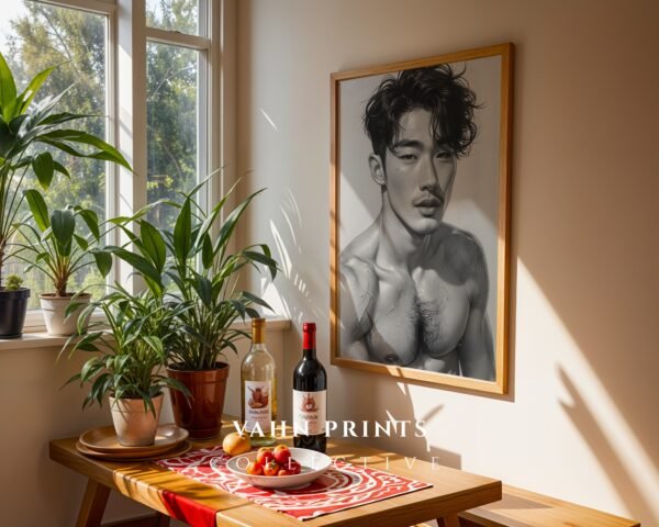 Male Body Line Drawing Wall Art Nude Muscular Figure Print