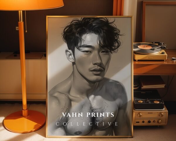 Male Body Line Drawing Wall Art Nude Muscular Figure Print