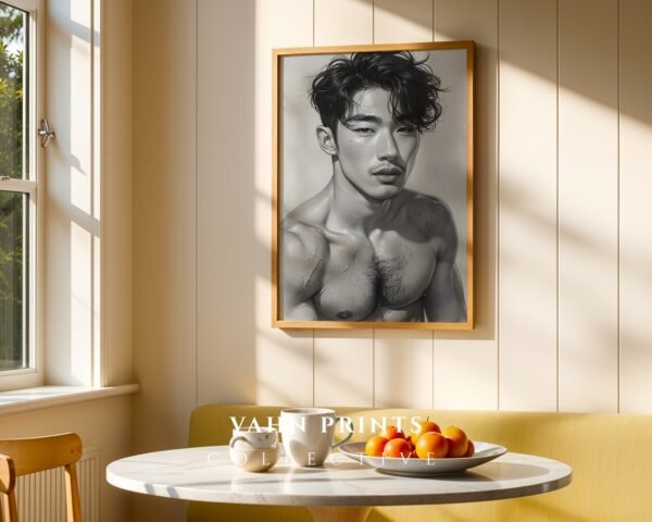 Male Body Line Drawing Wall Art Nude Muscular Figure Print