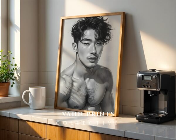 Male Body Line Drawing Wall Art Nude Muscular Figure Print