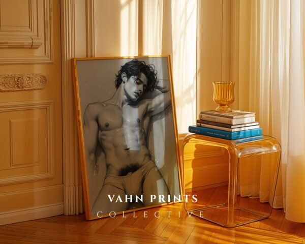 Masculine Nude Body Art Print Minimalist Male Figure Drawing