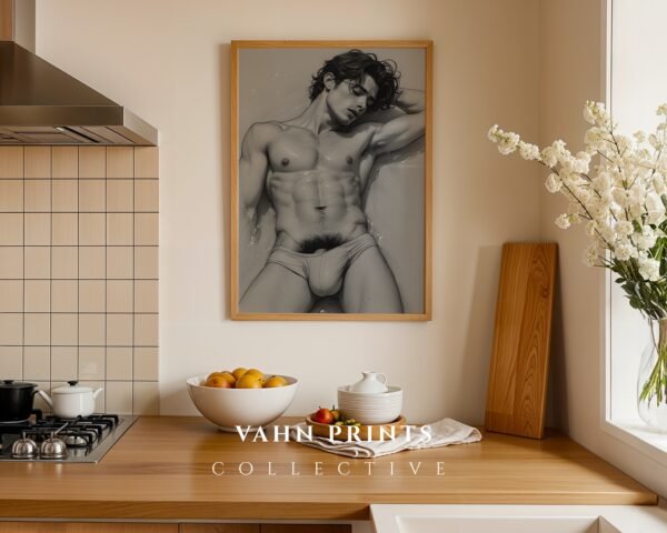 Masculine Nude Body Art Print Minimalist Male Figure Drawing