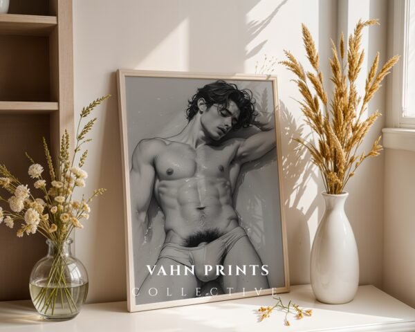 Masculine Nude Body Art Print Minimalist Male Figure Drawing