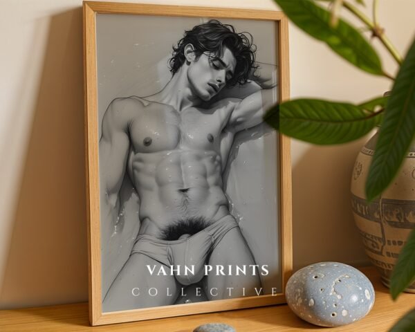 Masculine Nude Body Art Print Minimalist Male Figure Drawing