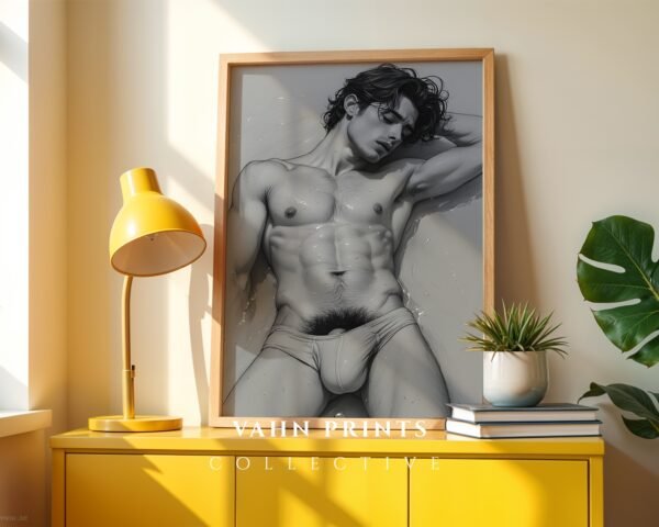 Masculine Nude Body Art Print Minimalist Male Figure Drawing