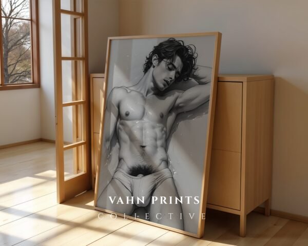 Masculine Nude Body Art Print Minimalist Male Figure Drawing