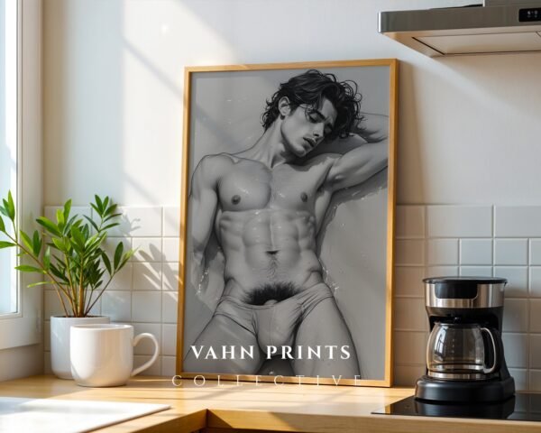 Masculine Nude Body Art Print Minimalist Male Figure Drawing