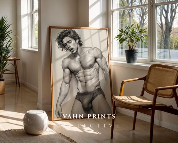 Male Nude Contour Line Art Wall Print Modern Home Decor