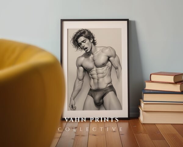 Male Nude Contour Line Art Wall Print Modern Home Decor