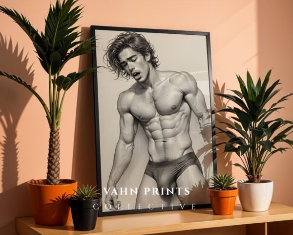 Male Nude Contour Line Art Wall Print Modern Home Decor