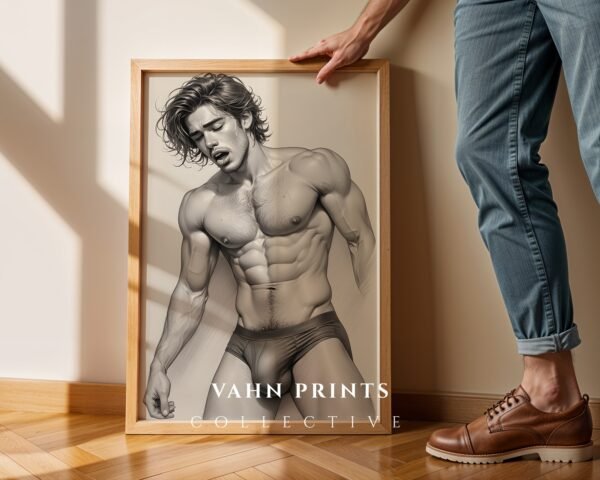 Male Nude Contour Line Art Wall Print Modern Home Decor
