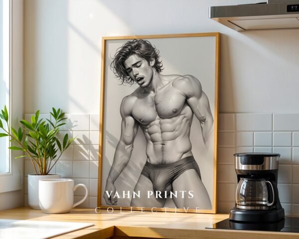 Male Nude Contour Line Art Wall Print Modern Home Decor