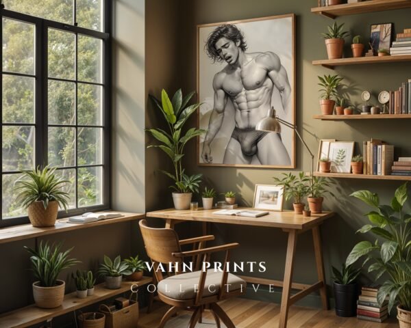 Male Nude Contour Line Art Wall Print Modern Home Decor