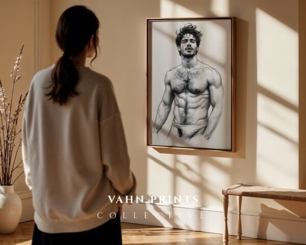 Male Nude Anatomy Line Art Minimalist Wall Decor Print