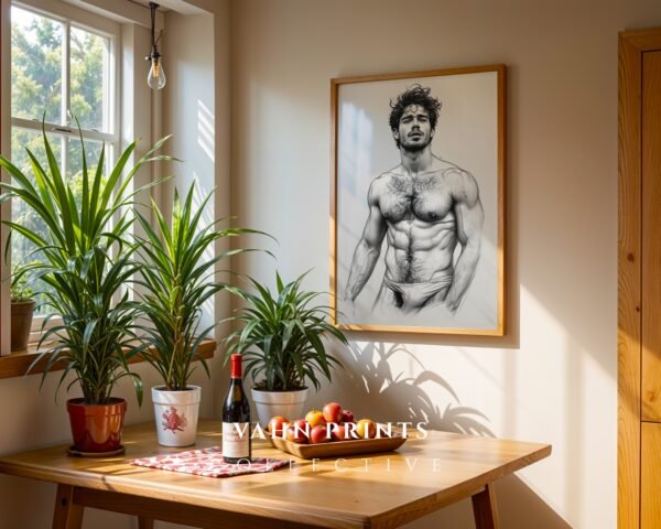 Male Nude Anatomy Line Art Minimalist Wall Decor Print