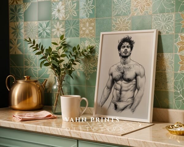 Male Nude Anatomy Line Art Minimalist Wall Decor Print