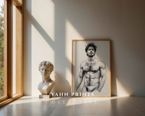 Male Nude Anatomy Line Art Minimalist Wall Decor Print