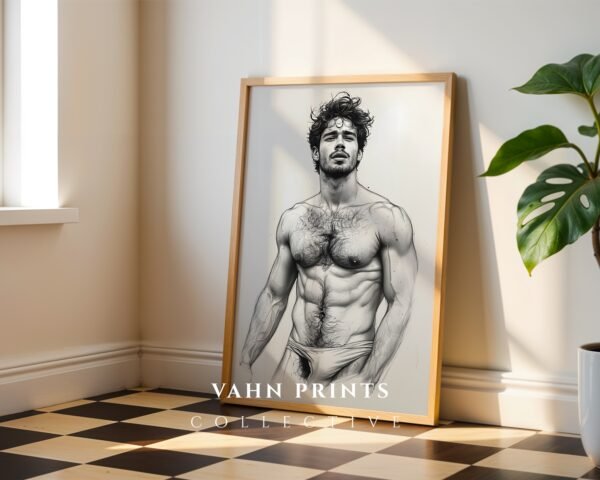 Male Nude Anatomy Line Art Minimalist Wall Decor Print