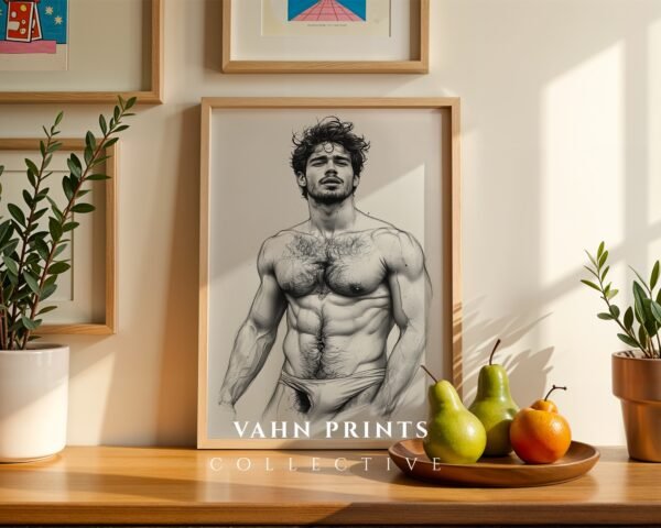 Male Nude Anatomy Line Art Minimalist Wall Decor Print