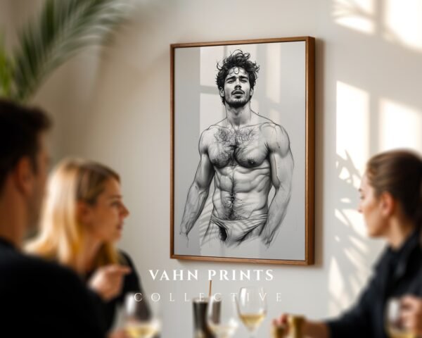 Male Nude Anatomy Line Art Minimalist Wall Decor Print