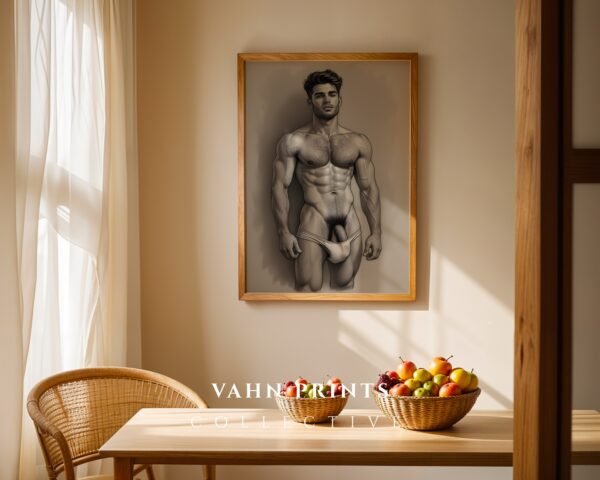 Contemporary Male Nude Wall Art Elegant Figure Line Drawing