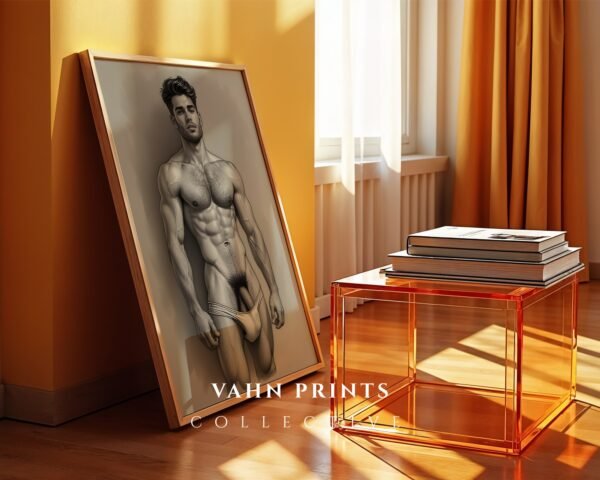 Contemporary Male Nude Wall Art Elegant Figure Line Drawing