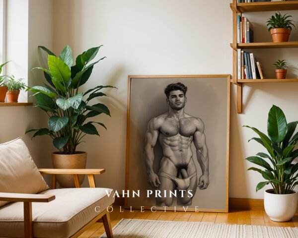 Contemporary Male Nude Wall Art Elegant Figure Line Drawing