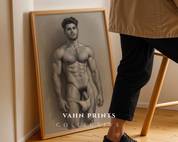 Contemporary Male Nude Wall Art Elegant Figure Line Drawing