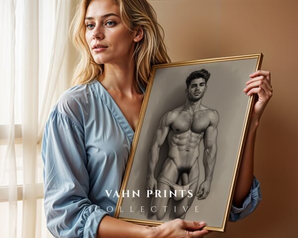 Contemporary Male Nude Wall Art Elegant Figure Line Drawing