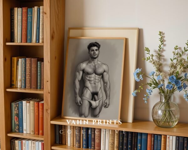 Contemporary Male Nude Wall Art Elegant Figure Line Drawing