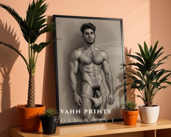 Contemporary Male Nude Wall Art Elegant Figure Line Drawing