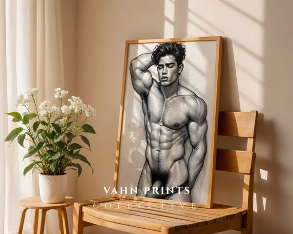 Male Nude Form Line Art Print Clean Modern Wall Art
