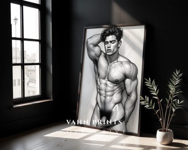 Male Nude Form Line Art Print Clean Modern Wall Art