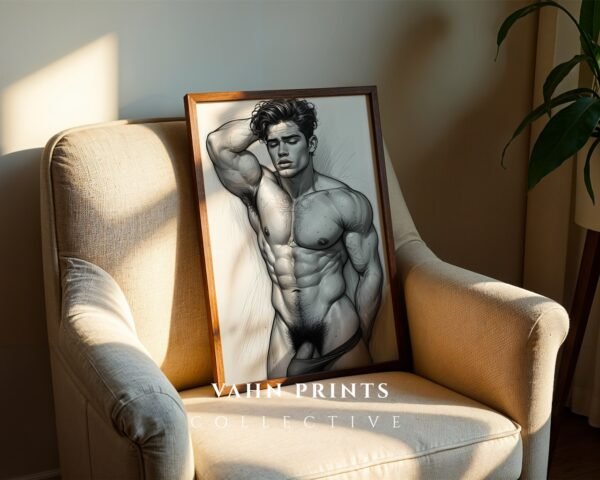 Male Nude Form Line Art Print Clean Modern Wall Art