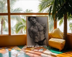 Stylized Male Nude Figure Wall Art Minimalist Sketch Download