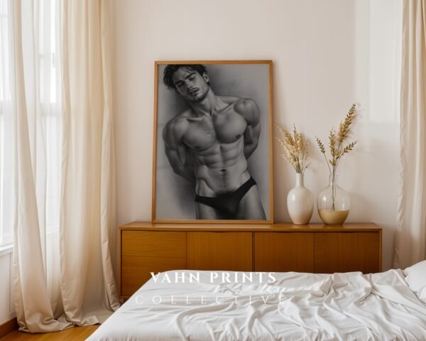 Stylized Male Nude Figure Wall Art Minimalist Sketch Download