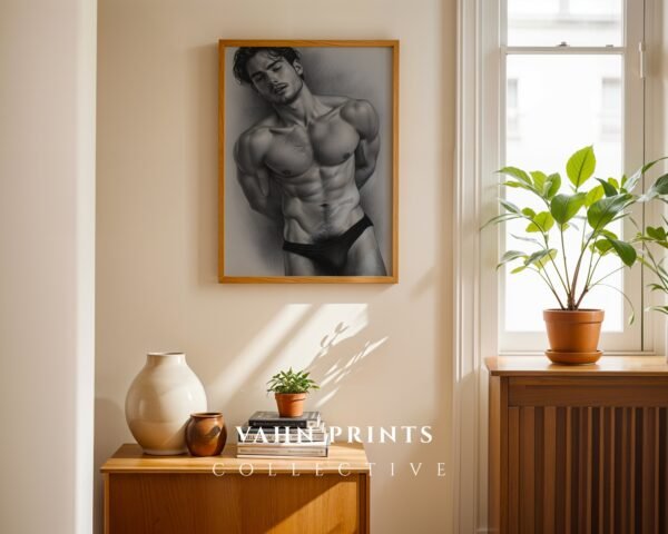 Stylized Male Nude Figure Wall Art Minimalist Sketch Download