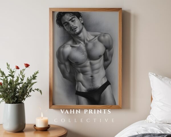 Stylized Male Nude Figure Wall Art Minimalist Sketch Download