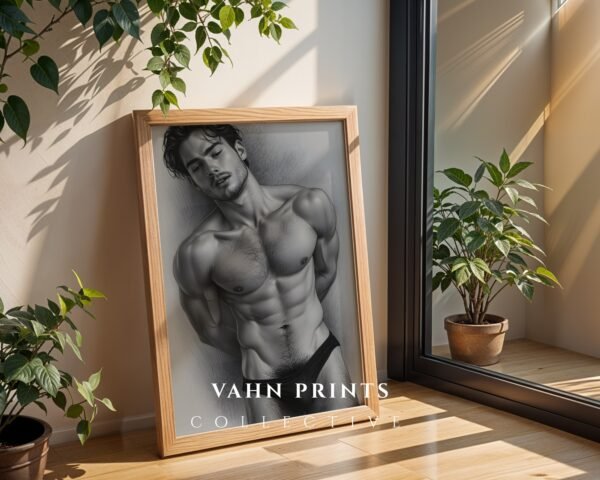 Stylized Male Nude Figure Wall Art Minimalist Sketch Download