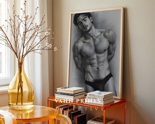 Stylized Male Nude Figure Wall Art Minimalist Sketch Download