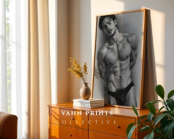 Stylized Male Nude Figure Wall Art Minimalist Sketch Download