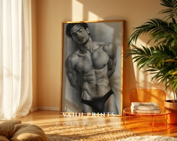 Stylized Male Nude Figure Wall Art Minimalist Sketch Download