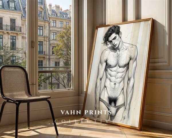 Hand Drawn Male Nude Line Art Wall Print Modern Decor