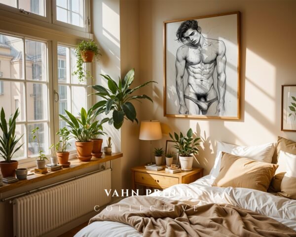 Hand Drawn Male Nude Line Art Wall Print Modern Decor