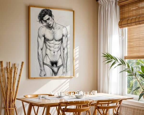 Hand Drawn Male Nude Line Art Wall Print Modern Decor