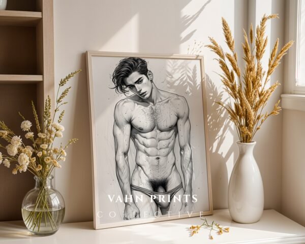 Hand Drawn Male Nude Line Art Wall Print Modern Decor