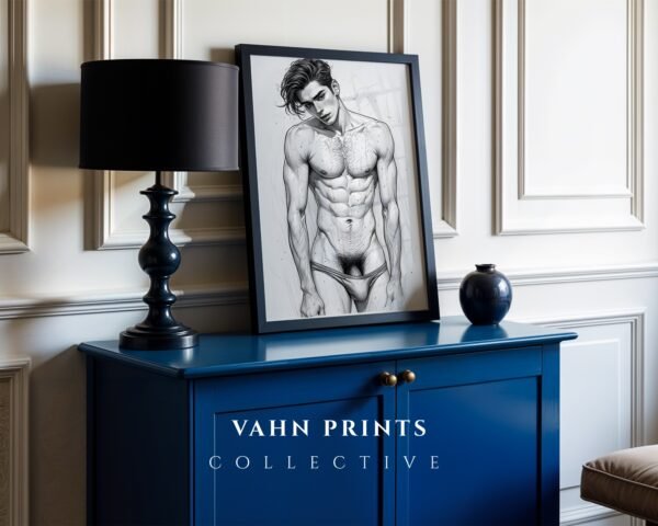 Hand Drawn Male Nude Line Art Wall Print Modern Decor