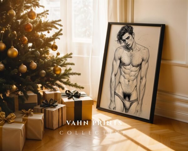 Hand Drawn Male Nude Line Art Wall Print Modern Decor