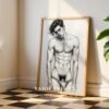 Hand Drawn Male Nude Line Art Wall Print Modern Decor