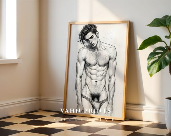 Hand Drawn Male Nude Line Art Wall Print Modern Decor